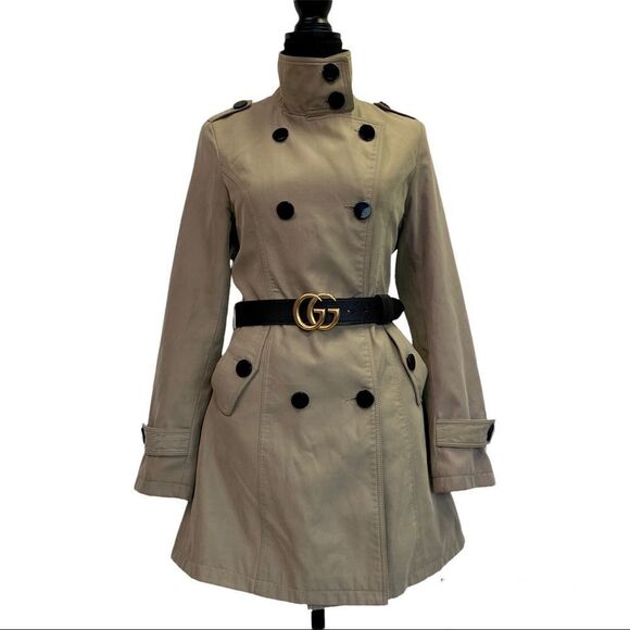Tan brown beige short trenchcoat size medium - Picture 3 of 11
